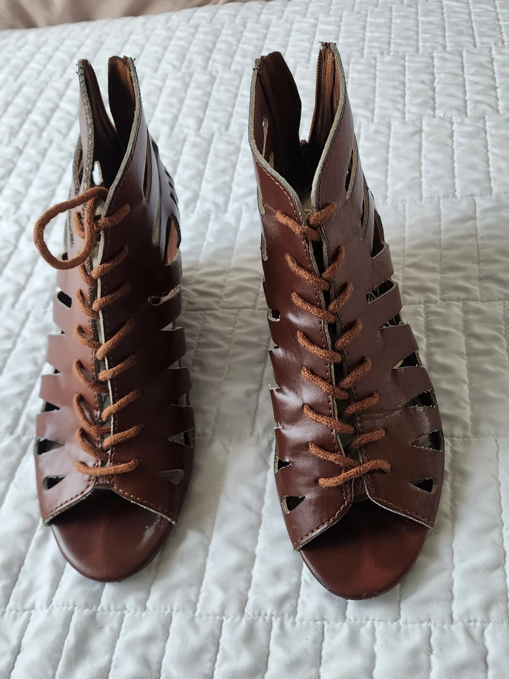 Brash Cognac Caged Gladiator Lace-Up Wedge Sandals Size 8